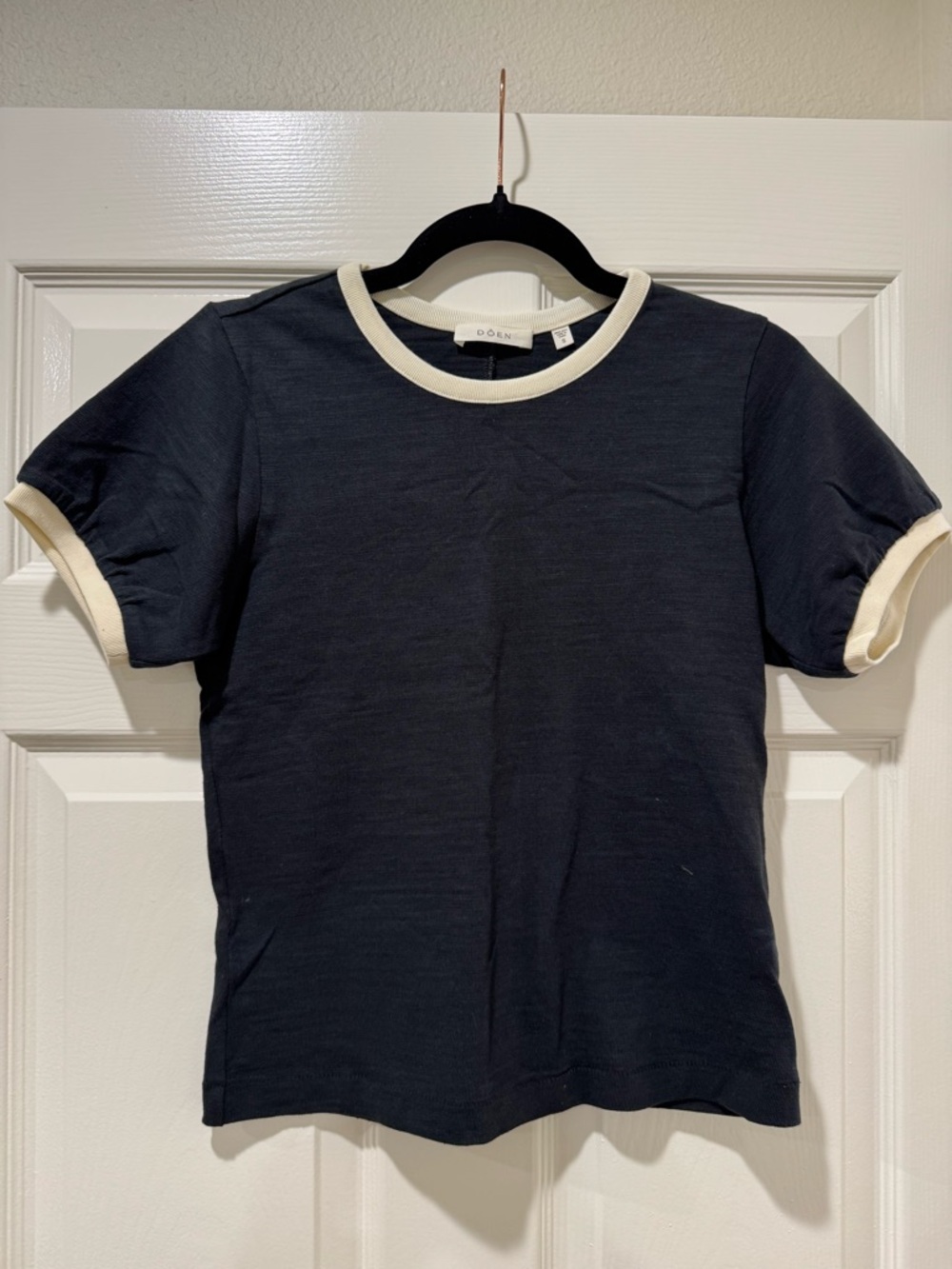 Doen Black Tee with Cream Trim -  Short Sleeve